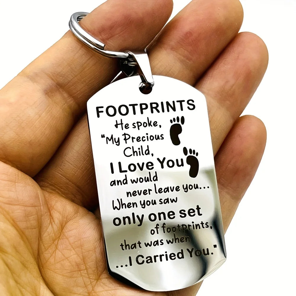 1pc Footprints Keychain, Christmas Birthday Gift, Graduation Gift For son From Mom Dad