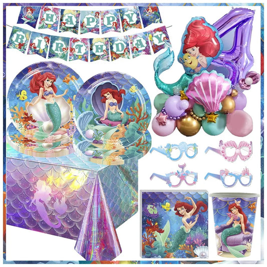 Disney The Little Mermaid Birthday Party Balloons Ariel Princess Paper Napkin Plate Cup for Kids Baby Shower Supplies Decoration