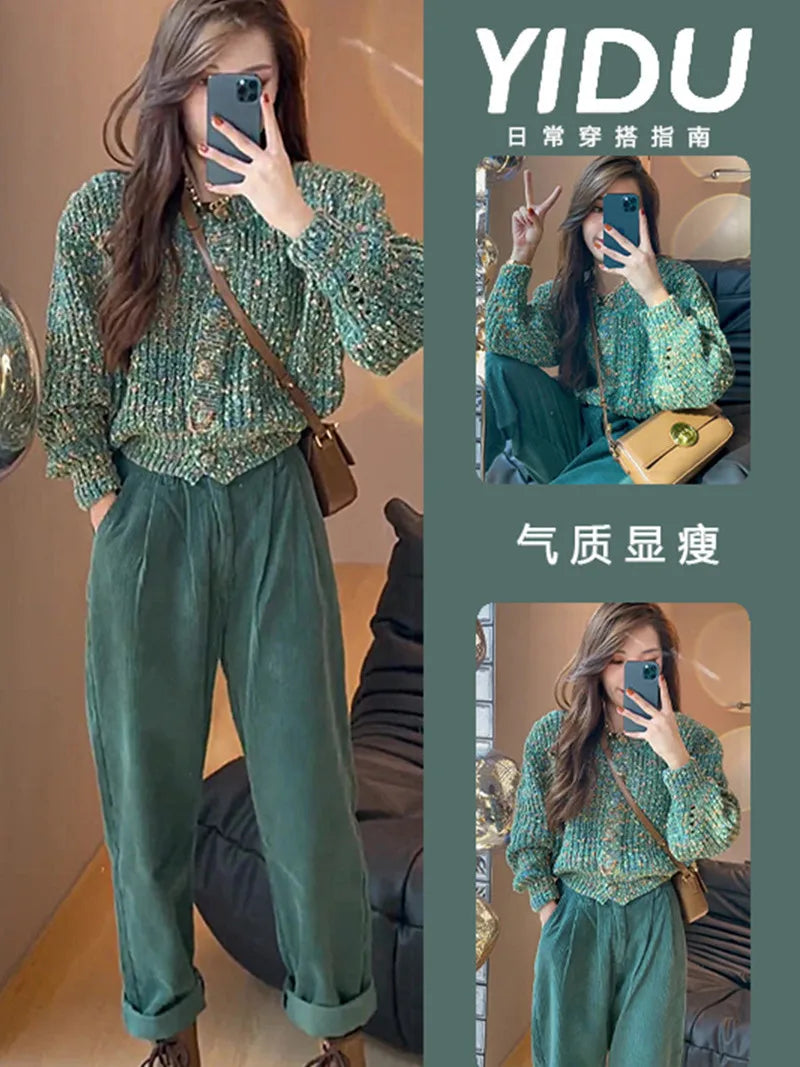 Sweet Style High-end Outfit 2023 Autumn and Winter New Women's Slim Fit Sweater High Waisted Pants Two-piece Set