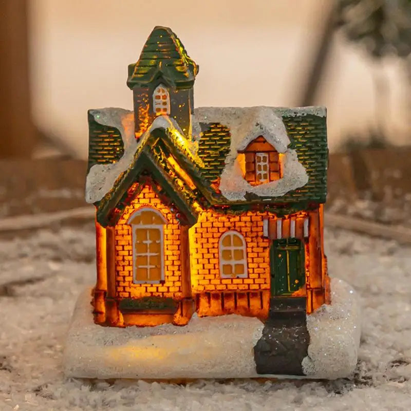 Christmas Village Set Resin Snow House Figurine Building Scene Decoration Home Fireplace 2024 Xmas Navidad Party Supplies