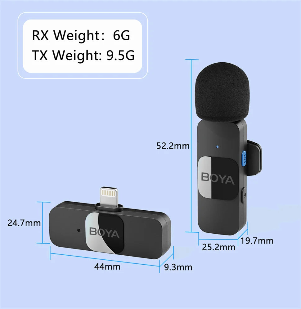 ميكروفون BOYA BY-V اللاسلكي للياقة للآيفون والهواتف الذكية وأجهزة الكمبيوتر وأجهزة USB-C وتسجيل البث على YouTube