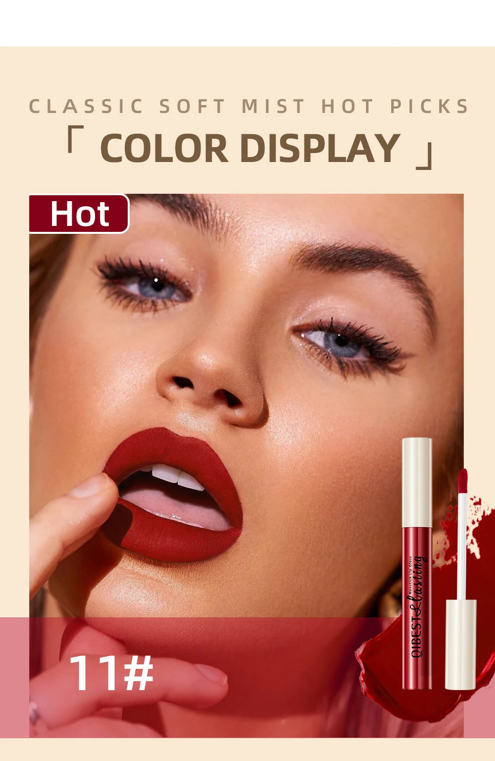 QIBEST Matte Liquid Lipstick Waterproof Long Lasting Velvet Mate Nude Red Lip Gloss Lint Tube Makeup Cosmetic Lipsticks Lipgloss