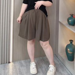 Summer Thin Ice Silk Shorts Women 2024 New Plus Size Elastic High Waist Loose Wide Leg Knee Pants