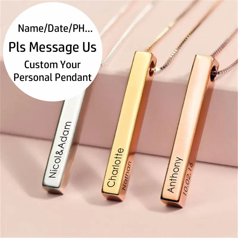 Bulbusbow Custom Stainless Steel Engraved Bar Necklace – Personalized Name Pendant Jewelry Set for Women | Classic Unisex Gift