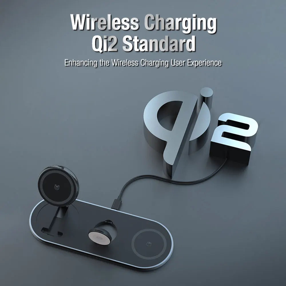 Qi2 3 In 1 Magnetic Wireless Charger Stand Pad For iPhone 15  iWatch 9  AirPods 2 3 Pro Fast Charging Station Phone Holder