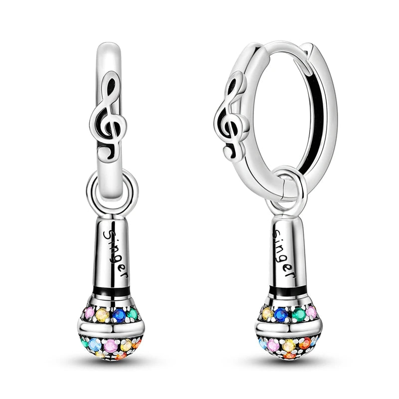 Bulbusbow Luminous Shell Women Earrings Original 925 Sterling Silver Pave CZ Star Moon Hoop Earrings Engagement Wedding Jewelry