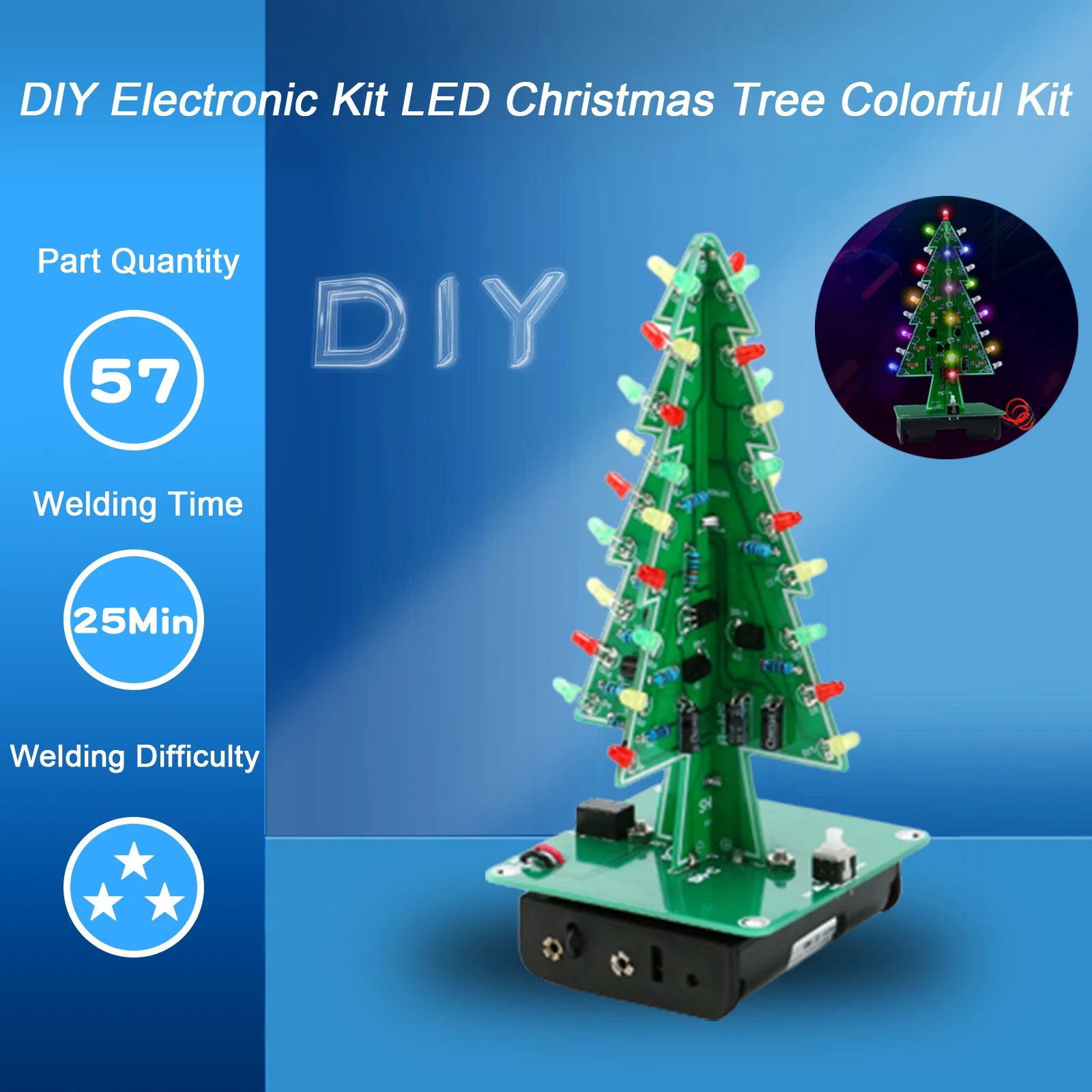 DIY 电子套件 3D 圣诞树焊接练习电子科学组装套件 3 色/7 色闪烁 LED PCB