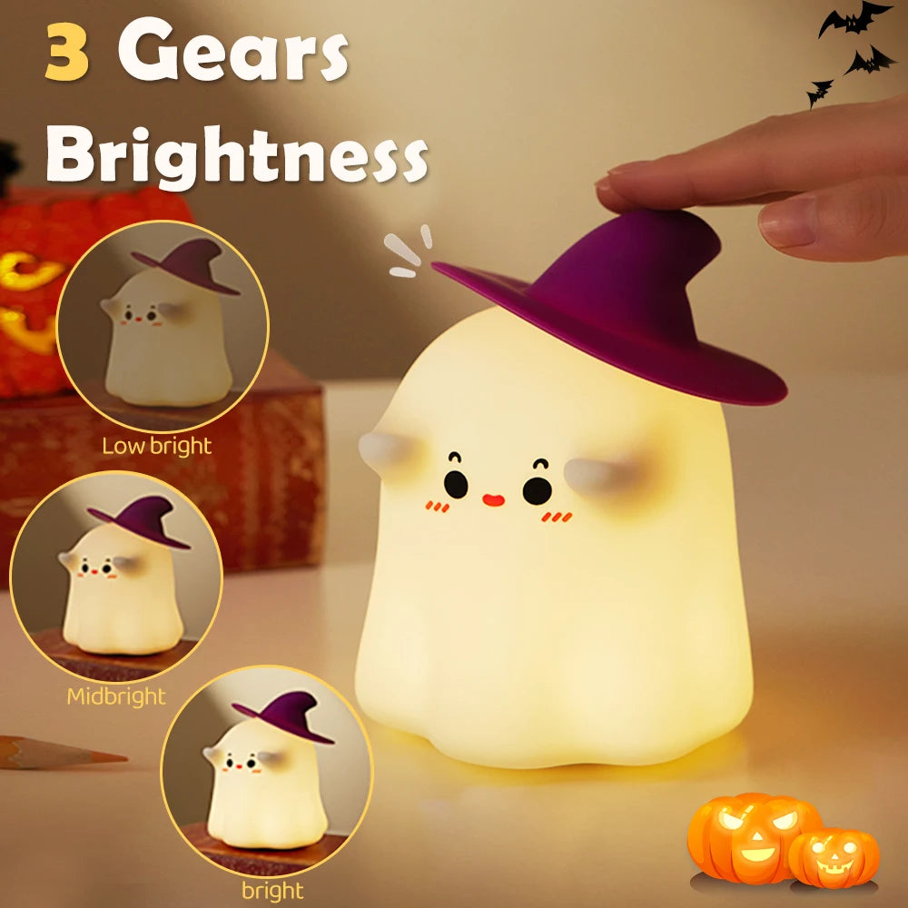 Funny Silicone Ghost Night Light Dimmable Rechargeable Nursery Nightlights Beside Touch Lamp for Kids Room Halloween Decor