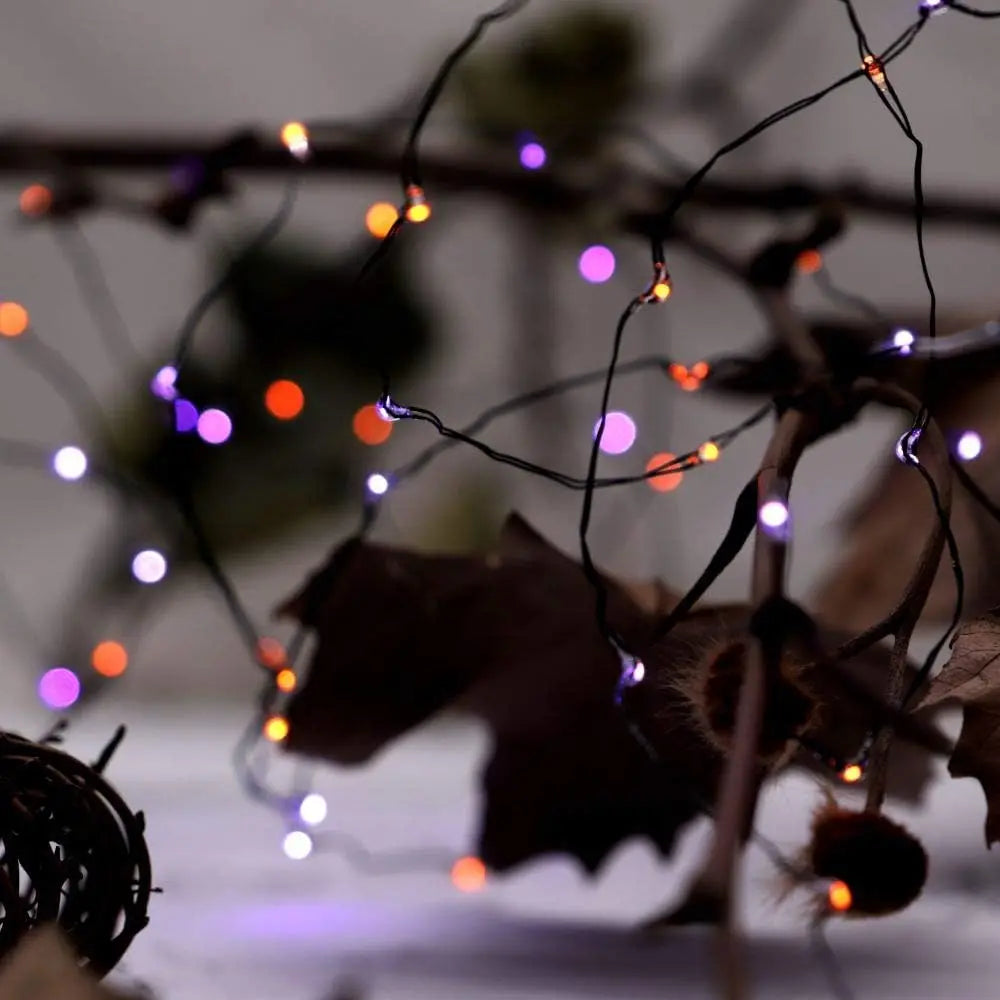 100/200LEDs Black Wire String Light Halloween Purple Fairy String Light 8Modes Indoor Wedding Christmas Garland Party Decoration