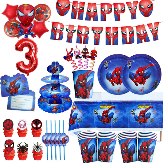 Spiderman Birthday Decoration Marvel Superhero Spidey Party Decoration Balloons Set Party Supplies Tableware Kit Children Gift