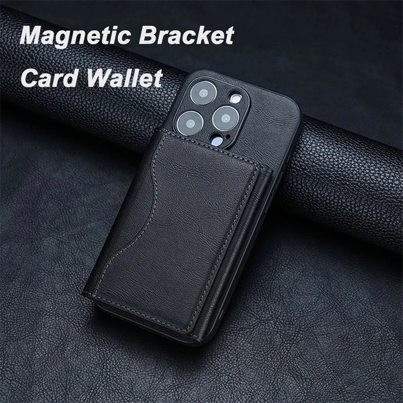 Magnetic Folding Wallet Card Holder PU Leather Case for Magsafe IPhone 14 13 15 Pro Max 12 Plus I Phone I15 Macsafe Stand Cover