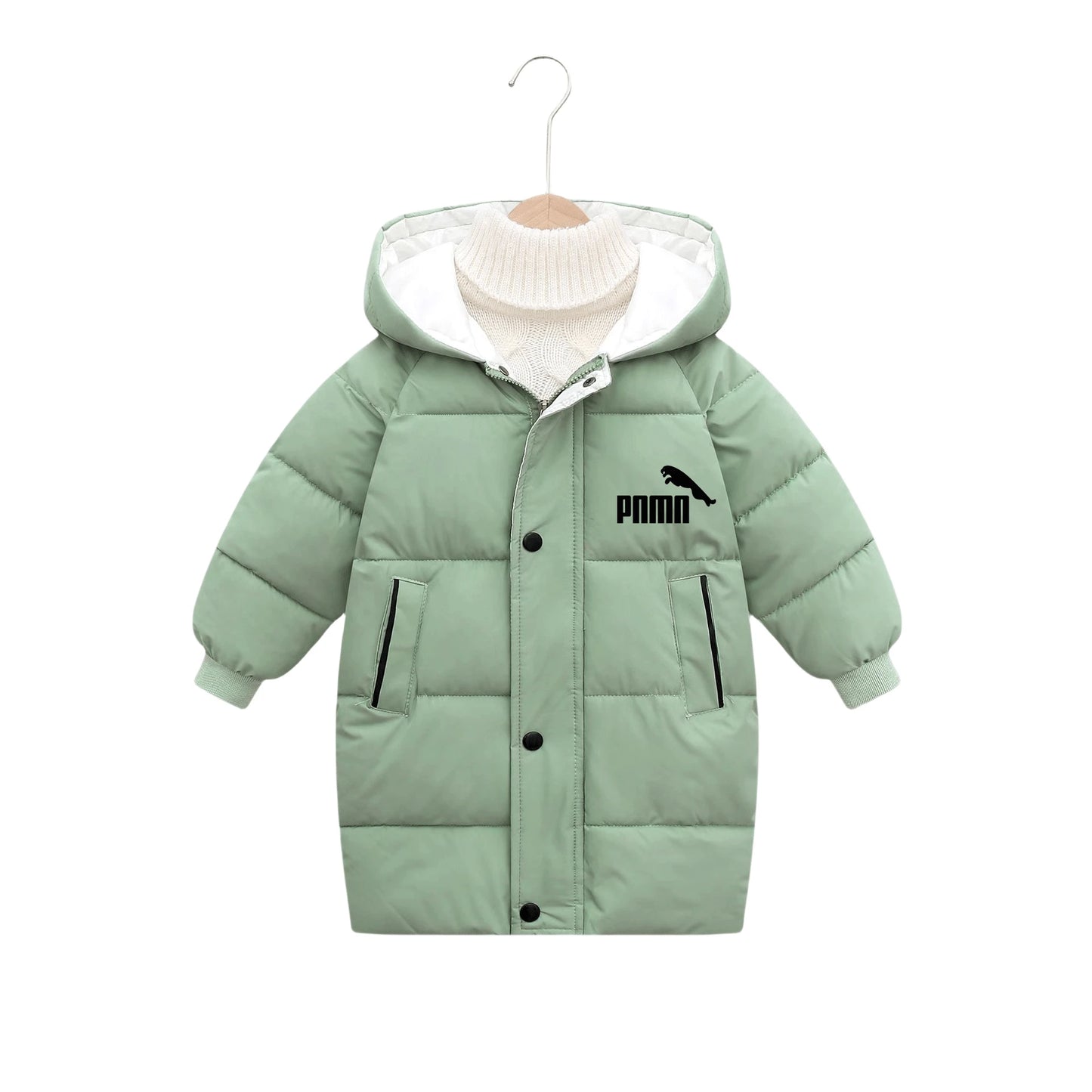 Children's hooded cotton jacket, medium length windproof jacket, warm, cold proof, solid color, winter, new fashionable down jac