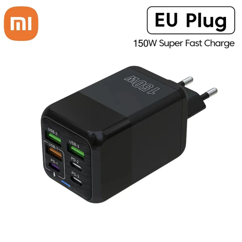 150W Super Quick Charger 6-Port PD QC 3.0 with USB-C Data Cable for iPhone, Samsung, and Xiaomi Devices Bulbusbow