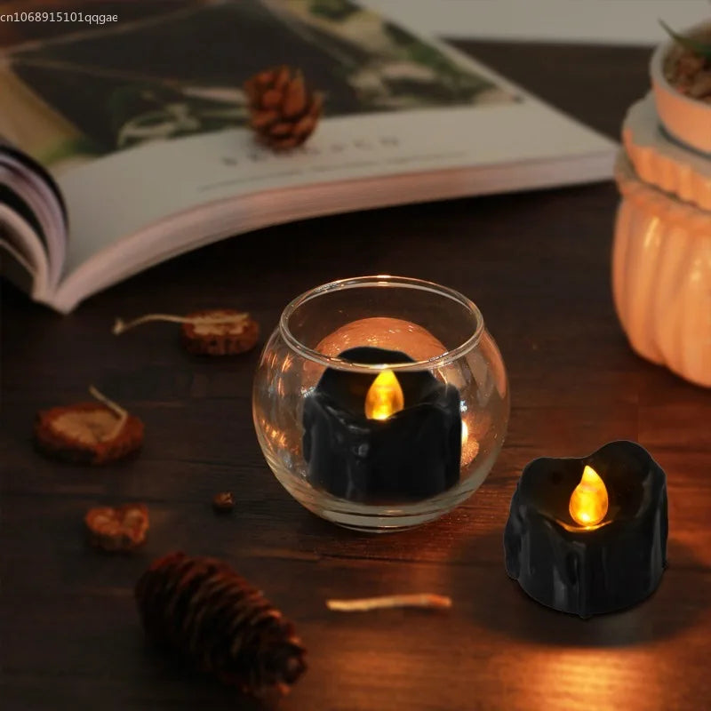 Led Electronic Black Candle Light Household Smokeless Lighting Home Decoration Accessories for Halloween Party Candle Props