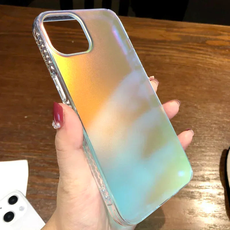 Fashion Matte Aurora Laser Gradient Phone Case For iPhone 16 Pro Max 15 14 13 12 Pro Max XS Max 16 Plus 11 Shockproof Cover