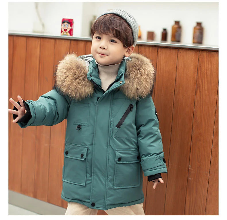 Children Winter Down Jacket Boy toddler girl clothes Thick Warm Hooded faux fur Coat Kids Parka spring Teen clothing Outerwear