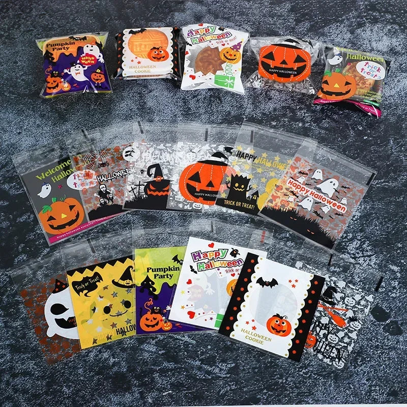 30pc Halloween Gift Bags OPP Biscuit Candy Packaging Bag Ghost Festival Party Gift Snack Ziplock Bag Happy Helloween Party Decor