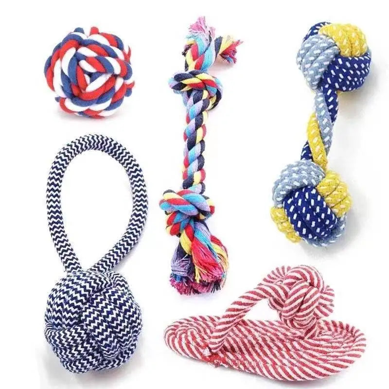 1 Piece Dog Toy Set Carrot Knot Rope Ball Cotton Rope Dumbbell Puppy Teeth Cleaning Chew Toy Durable Woven Anti-Bite Pet Supplie