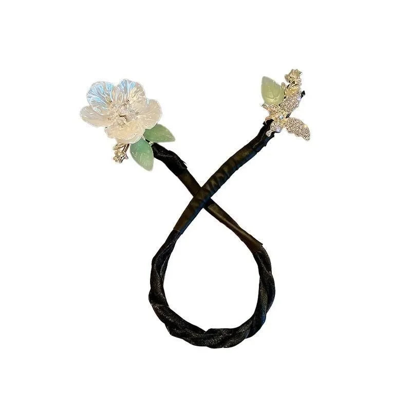 Fashion Butterfly Flower Updo Hair Accessories for Women Retro Luxury Lazy Man Tie Up Hair Stick Headwear Hair Clips for Girls