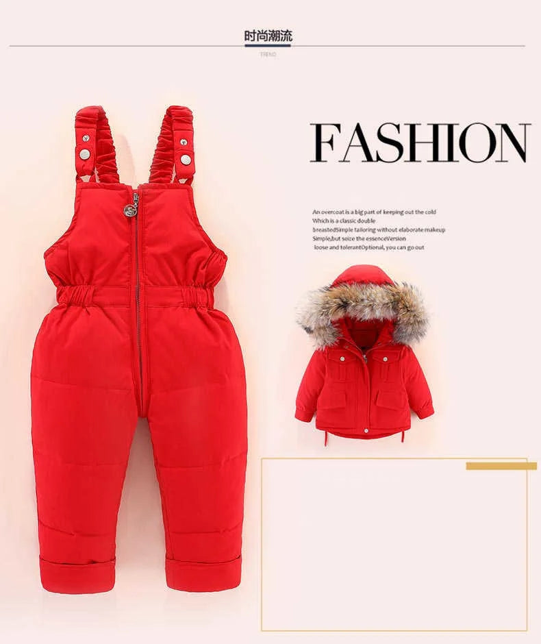 2024 Winter Down Jacket for Girl clothes Kids Overalls Snowsuit Baby Boy over coat Toddler New Year Clothing Set parka real fur