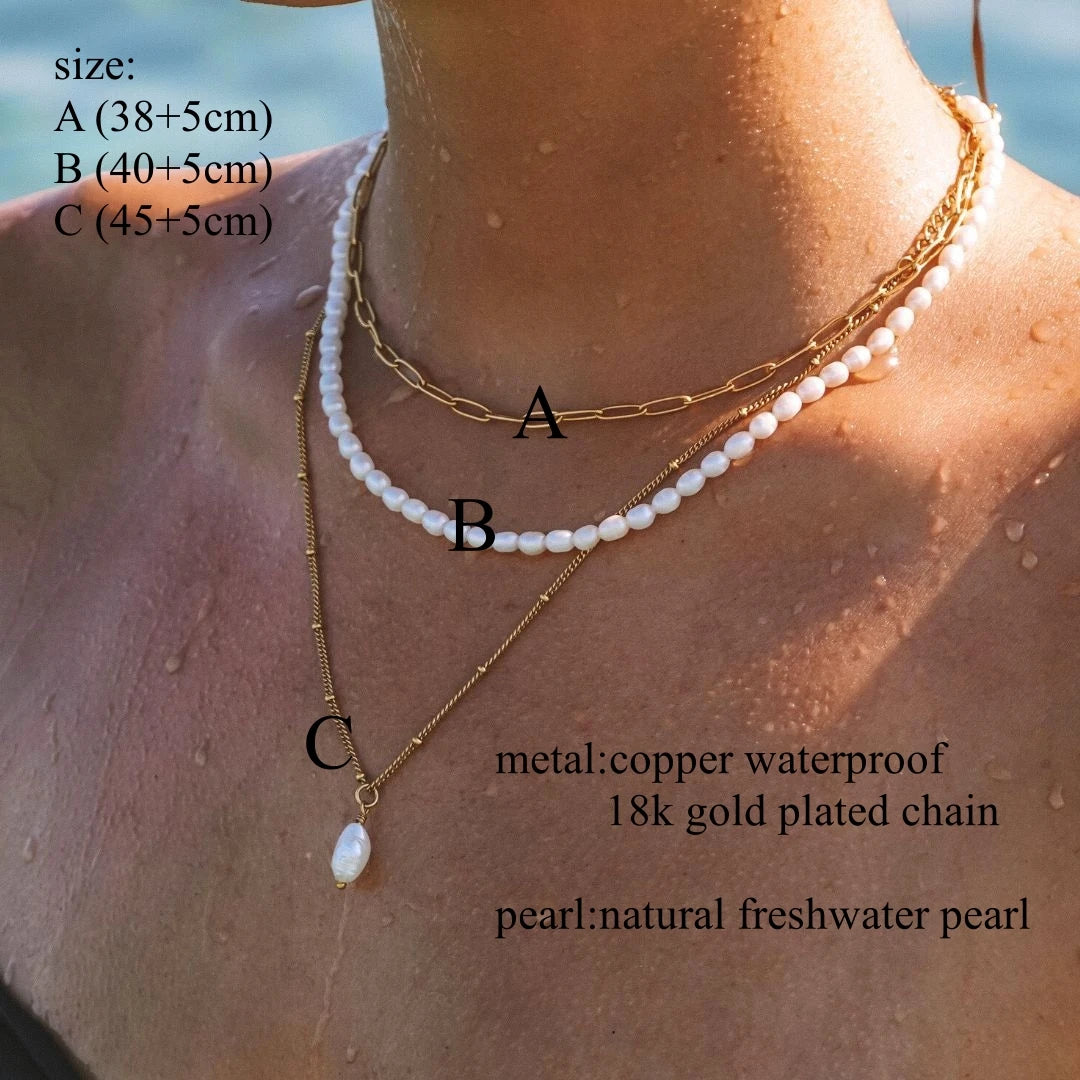 KKBEAD Necklace Natural Pearl Pendant 18 K Waterproof Gold Plated Chain Necklaces Choker for Women Gift Jewelry