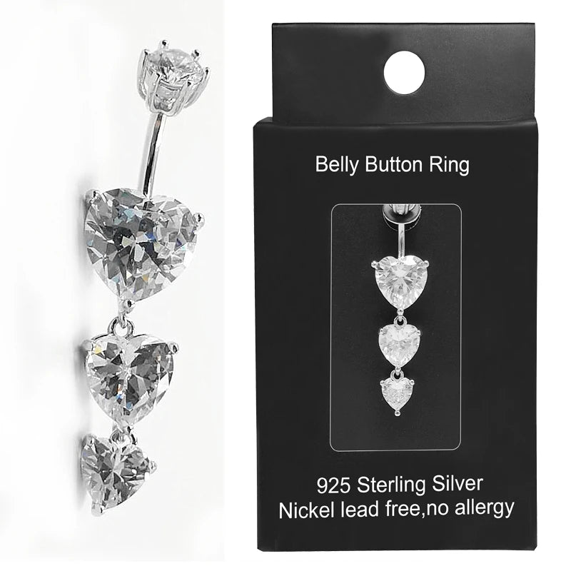 925 sterling silver belly button ring heart cubic zircon navel belly piercing jewelry