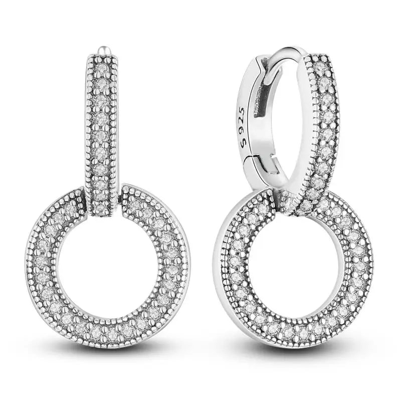 Bulbusbow 925 Sterling Silver Hollow Circle Zircon Dangle Earrings – Elegant Hoop Design for Weddings and Casual Occasions