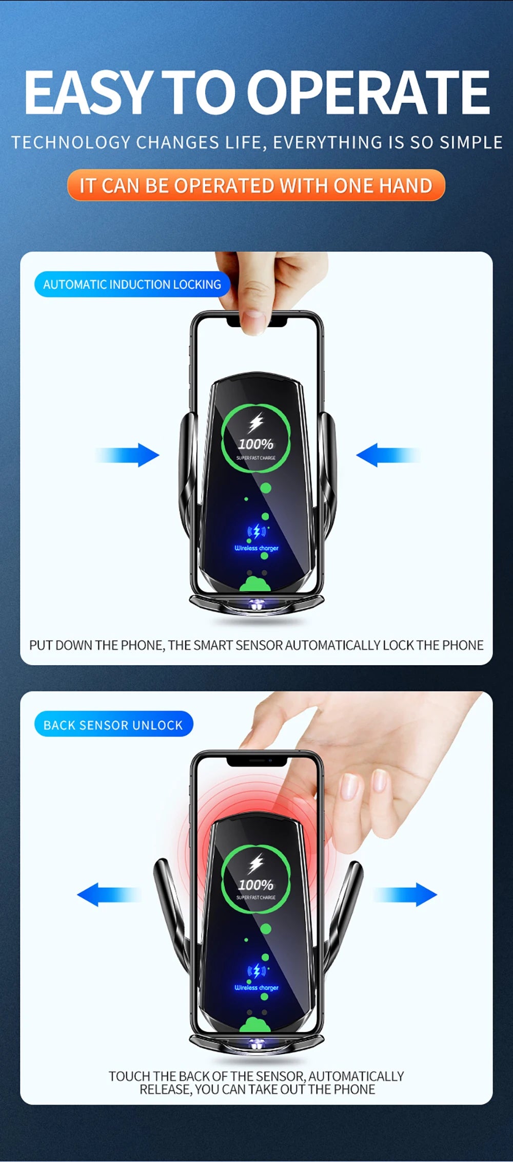 New Upgrade Car Mobile Phone Holder 15w Wireless Charging Portable Car Holder Cellphone Bracket Stand In Car Device