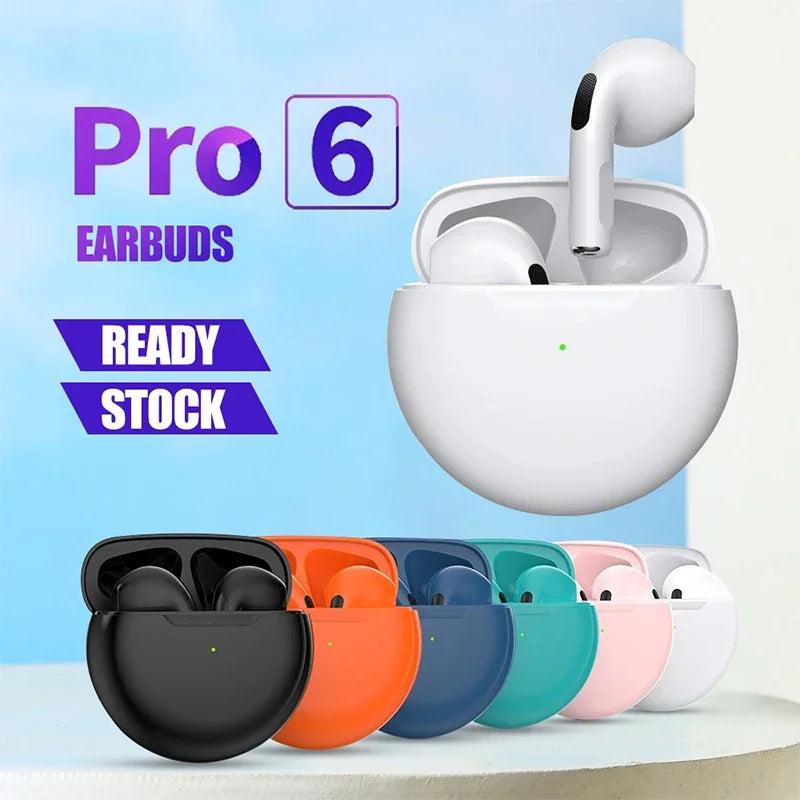 سماعات رأس لاسلكية Air Pro 6 TWS مع ميكروفون، سماعات أذن بلوتوث رياضية Pro6 J6 لهواتف Apple iPhone Xiaomi Huawei