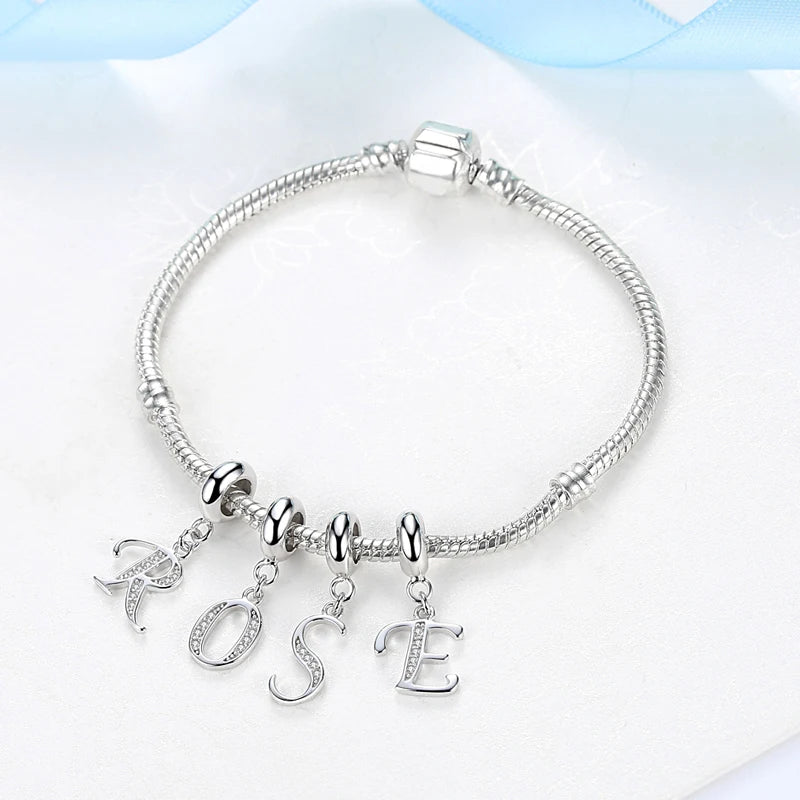 925 Sterling Silver Charm Bead Vintage Alphabet A-Z Letter Pendant Charms Fit Pandora Bracelets Necklaces Women DIY Jewelry