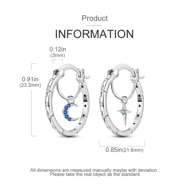 Bulbusbow Luminous Shell Women Earrings Original 925 Sterling Silver Pave CZ Star Moon Hoop Earrings Engagement Wedding Jewelry