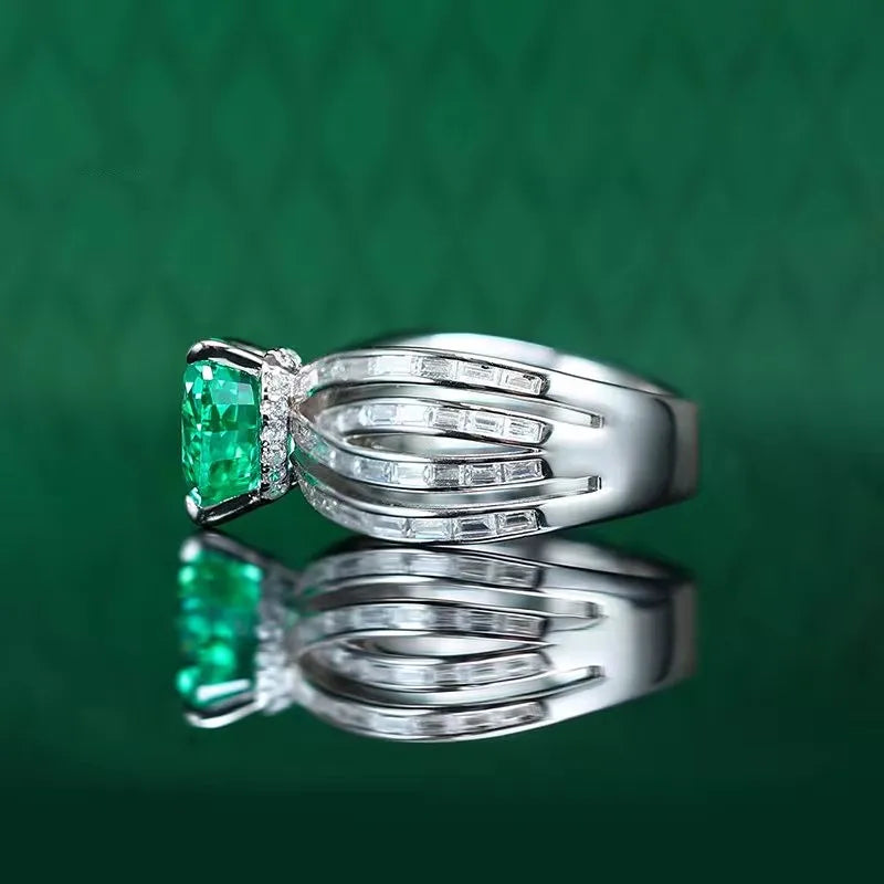 ZOCA  925 Sterling Silver Ice Cut Emerald Paraiba High Carbon Diamonds Gemstone Fine Jewelry Heart Ring Wholesale