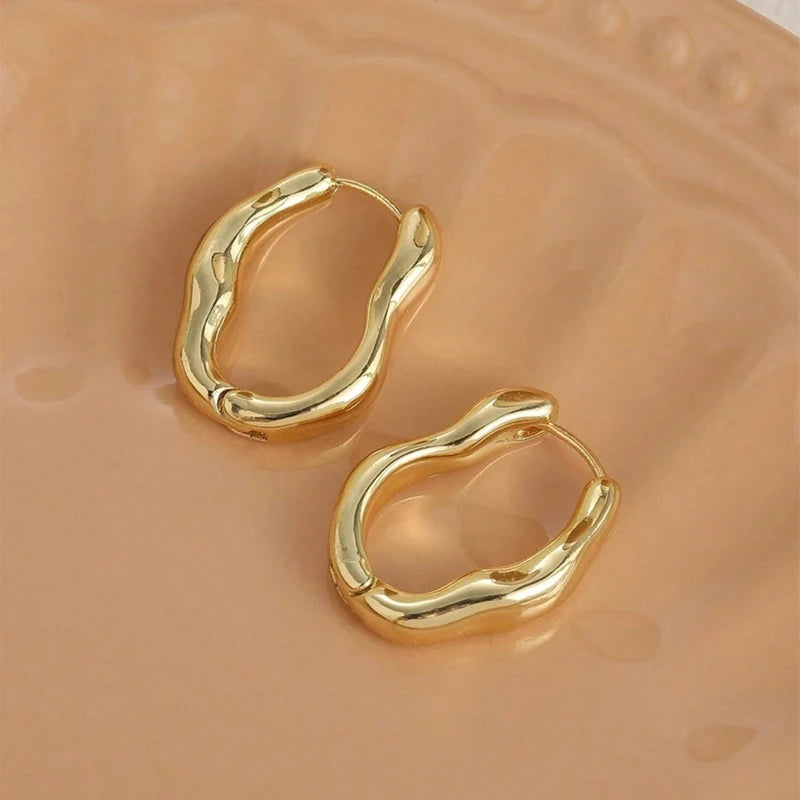 Bulbusbow Huitan Geometric Metal Hoop Earrings for Women in Gold and Silver Color