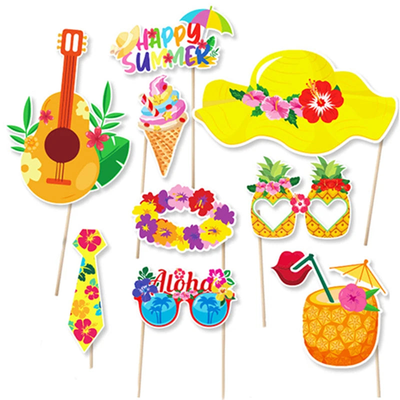 30pcs/set Hawaiian Party Decorations Photo Booth Props Pineapple Flamingo Summer Beach Pool Party Hawai Aloha Party supplies