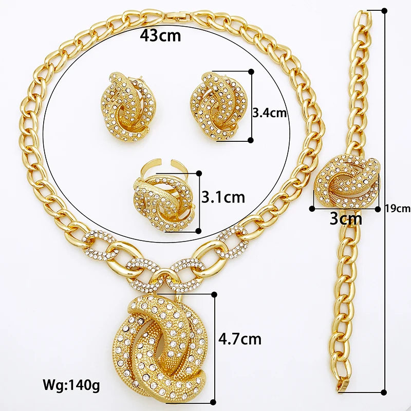 Dubai Nigeria Trending Jewelry Set For Women Bulbusbow Luxury Design 18K Gold Plated Necklace Earrings Ring Bracelet Wedding Party Gift