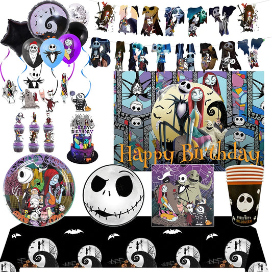 Halloween The Nightmare Before Christmas Birthday Party Decorative Disposable Tableware Background Balloon Baby Shower Kid Gift