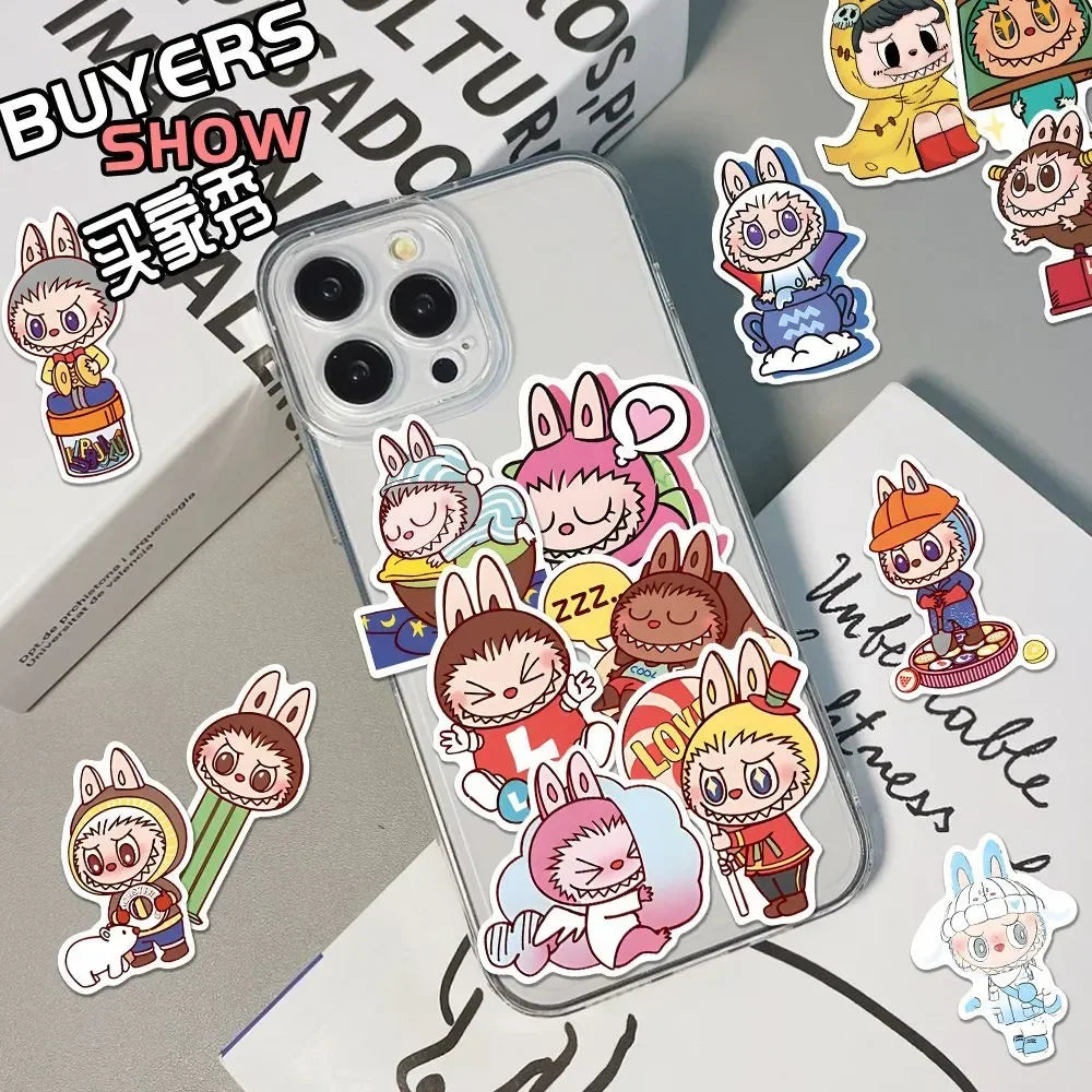 80 PCS 2024 New Labubu Monster Cartoon Waterproof Stickers Pack Cute Water Bottle Laptop Skateboard Scrapbook Anime Accessories