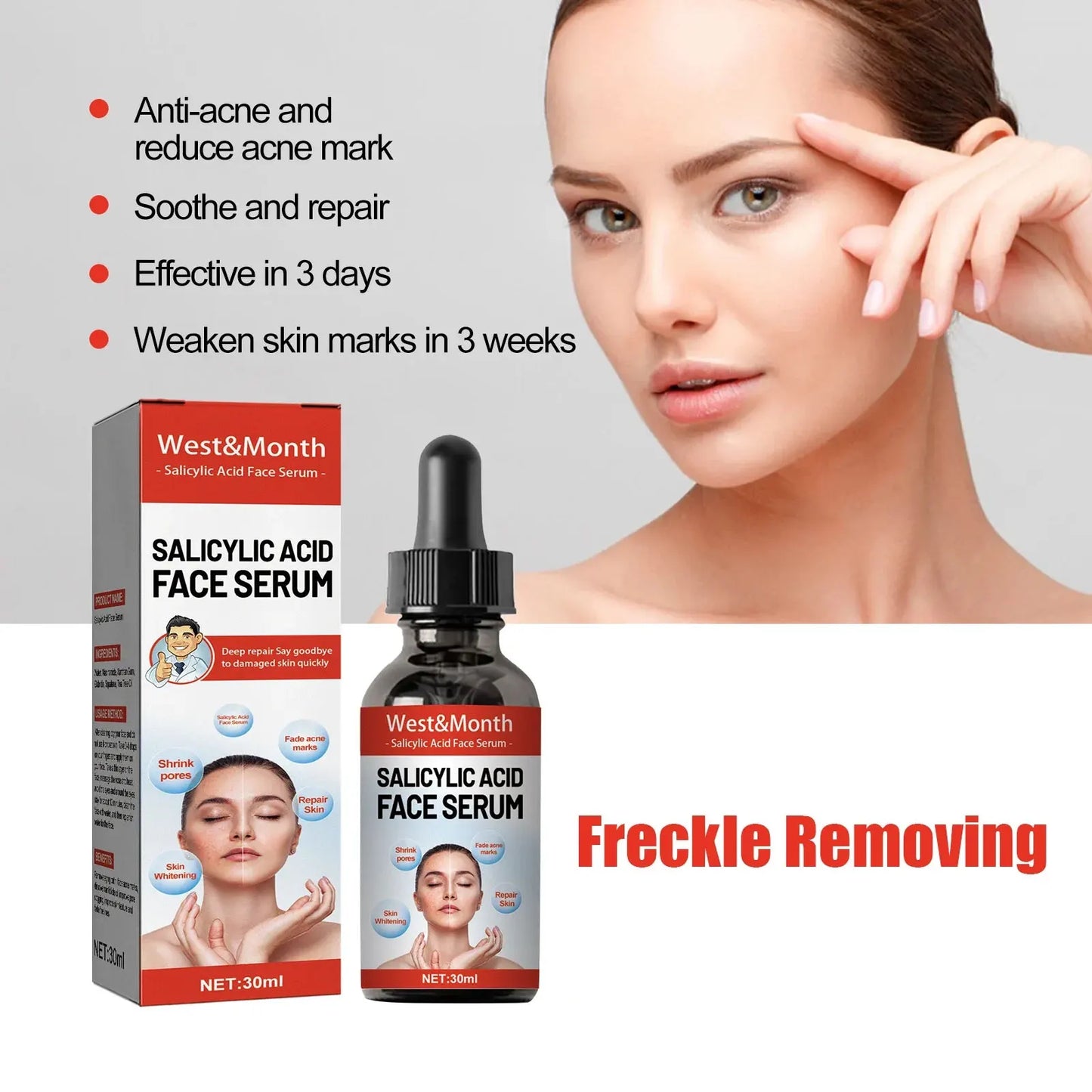 Salicylic Acid Facial Serum Firming Lifting Brighten Skin Tone Shrinks Pores Moisturizing Niacinamide Korean Skin Care Products