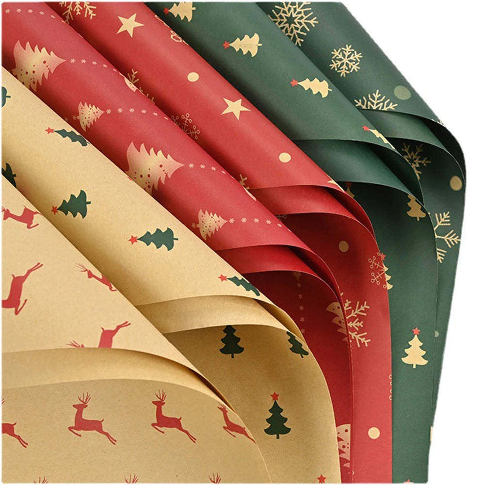 Christmas Gift Wrapping Paper Flower Bouquet Packing Kraft Paper DIY Crafts Paper Christmas New Year Party Packaging Decoration