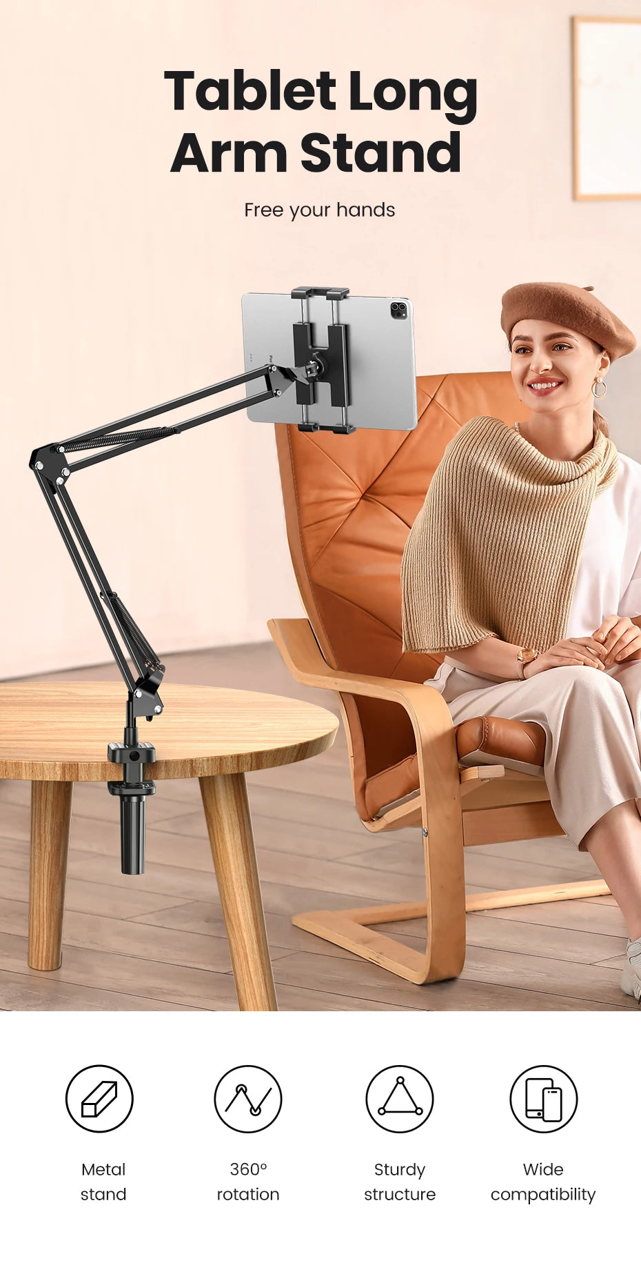 UGREEN Tablet Phone Stand Long Arm Aluminum Adjustable Tablet Holder For iPad Pro Mini Air Xiaomi Tablet Support Laptop Stand