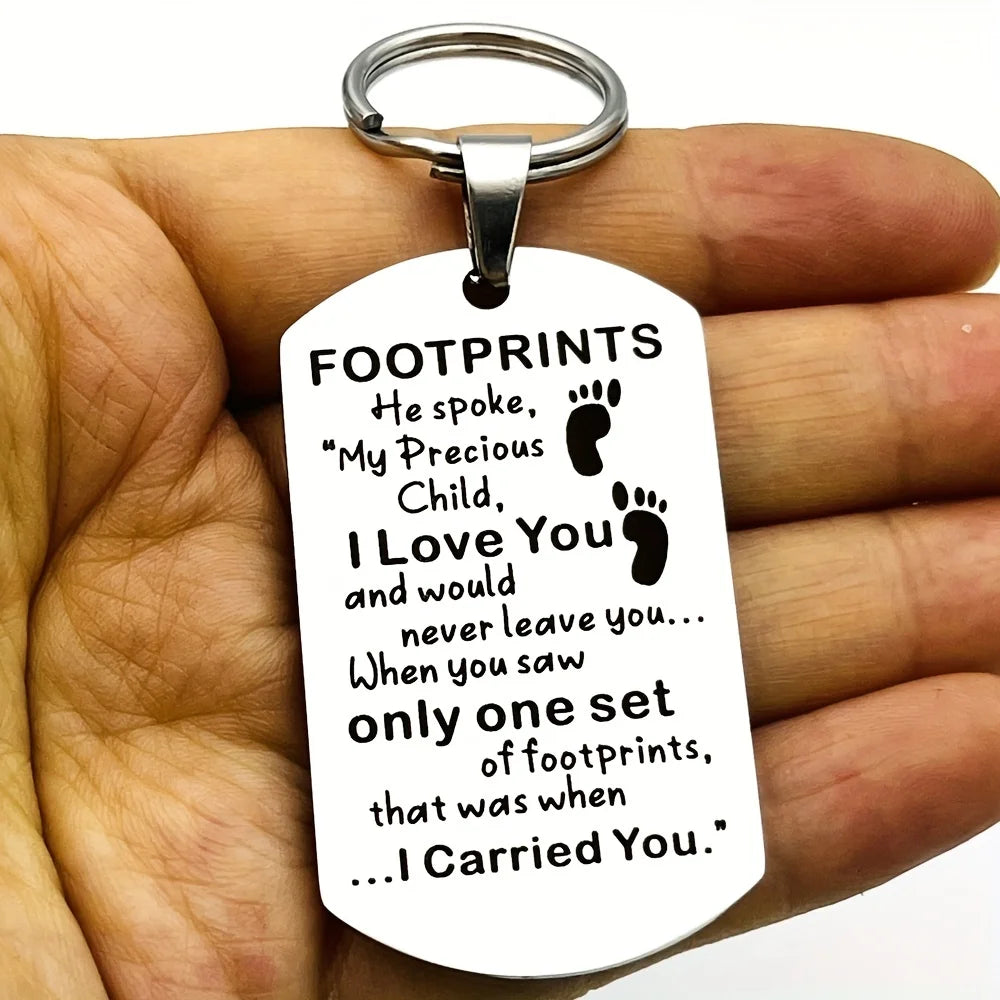 1pc Footprints Keychain, Christmas Birthday Gift, Graduation Gift For son From Mom Dad