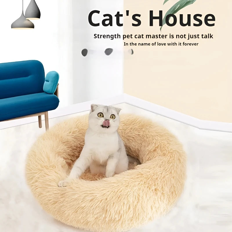 Plush Circular Pet Nest Winter Cat Nest Dog Nest Warm Detachable Washable Round Cat Nest Pet Bed Seasonal Universal Decoration