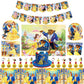 The Beauty And Beast Birthday Decorations Disny Belle Princess Party Supplies Balloon Backdrop Banner Tableware Kit Plates Cups