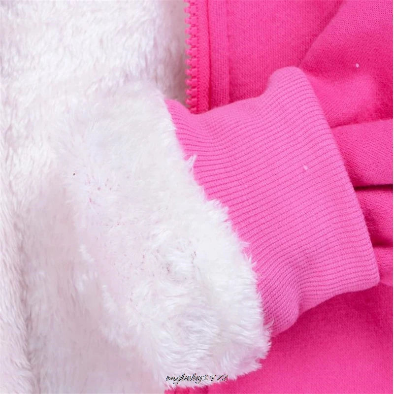 Cute Lovely Kuromi Melody Winter Costume Kids Thicken Fleece Hooded Jacket Toddler Girls Outfits Baby Boys Warm SportSuit