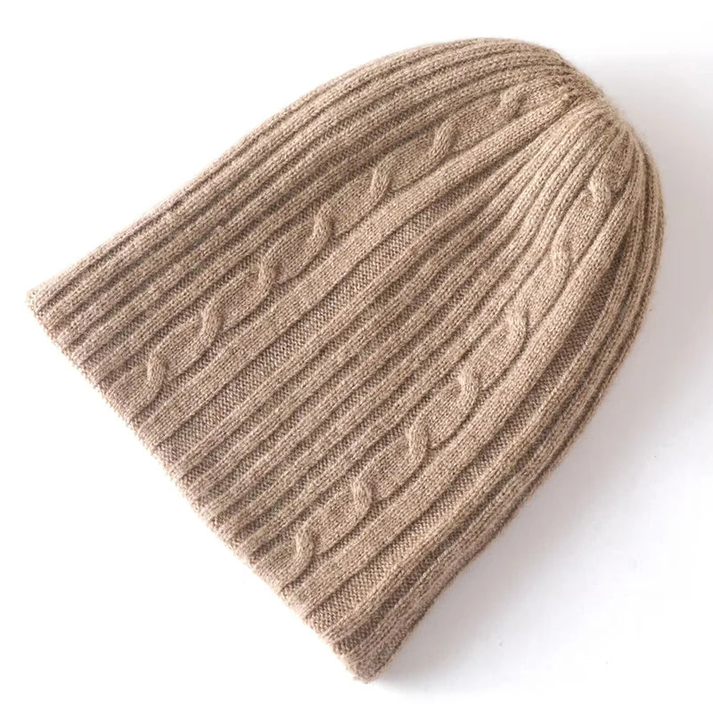 Sparsil 100% Pure Cashmere Beanies for Women Winter Double-sided Wearable Bonnet Warm Thick 2 Layer Twisted Beanie y2k Skullies