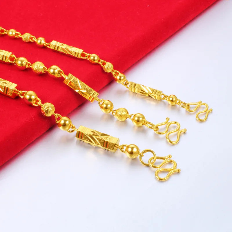 Simple Male 18K Gold Necklace Hexagonal Buddha Bamboo Chain Fine Jewelry Clavicle Necklaces for Men Boyfriend Birthday Gifts