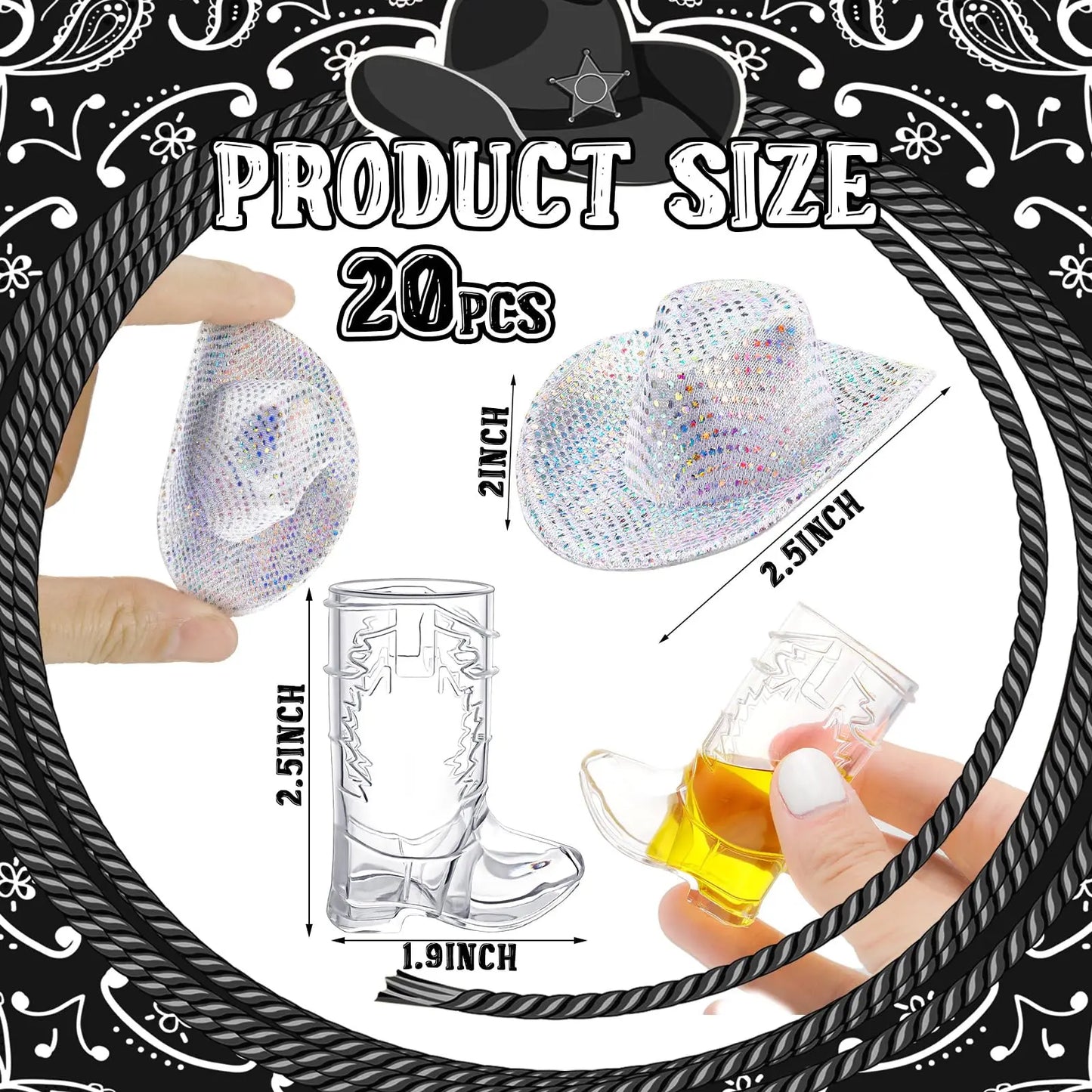 Bulbusbow Mini Cowgirl Hat Boot Glasses Set – 10/20 Pieces for Cowboy Themed Parties