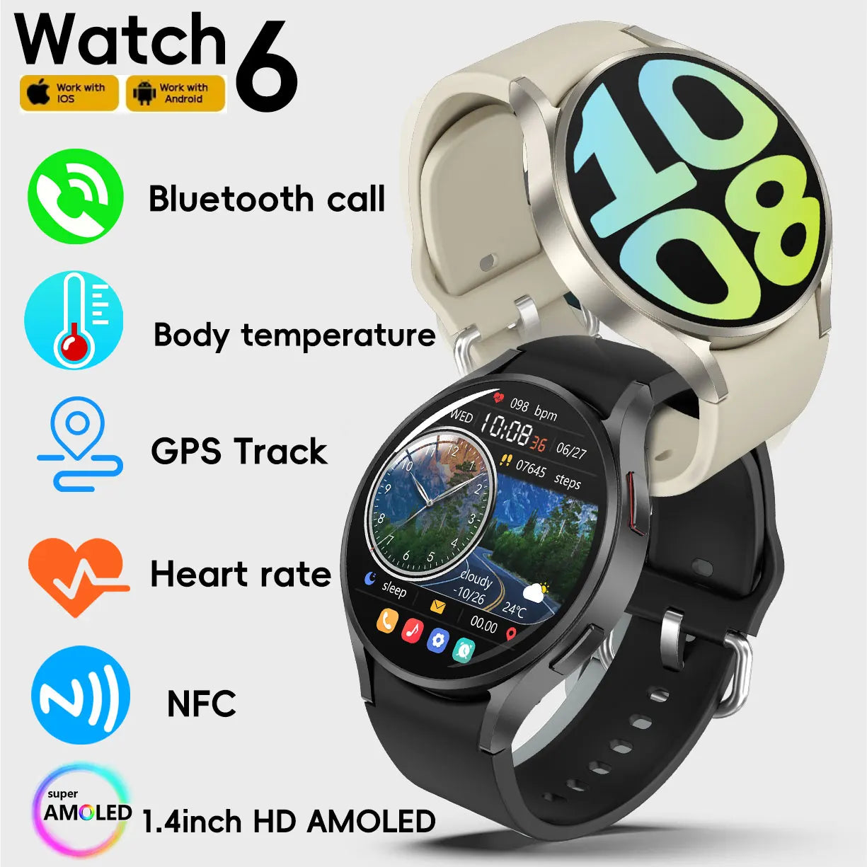 2025 New Smart Watch 24H Heart rate Health Monitor NFC GPS Tracker IP68 Sport Watch Men Women For Galaxy Watch 6 Smart watches