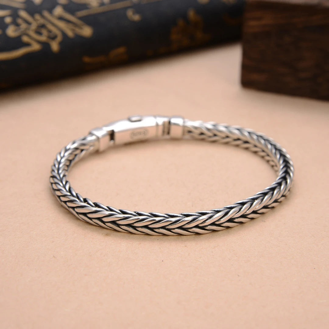 Factory Price 100% Real Solid S925 Silver Handmade Woven Retro Domineering Style Ppersonality Keel Man and Woman Bracelets