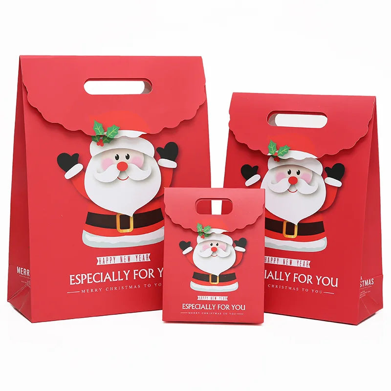 Merry Christmas Gift Bags with Handle Santa Claus Deer Pattern Paperboard Bag Handbag Xmas Candy Cookie Gifts Packaging Bags